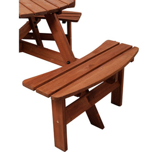 English Elm Wooden Round Fir Kids Picnic Table with Three Built-in Benches and Umbrella Hole W465P360977