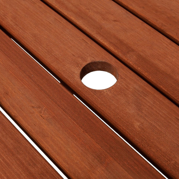 English Elm Wooden Round Fir Kids Picnic Table with Three Built-in Benches and Umbrella Hole W465P360977
