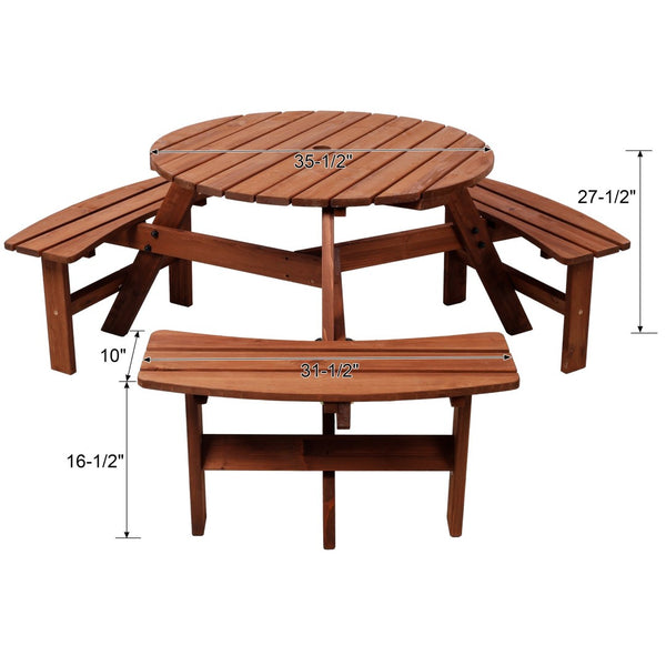 English Elm Wooden Round Fir Kids Picnic Table with Three Built-in Benches and Umbrella Hole W465P360977