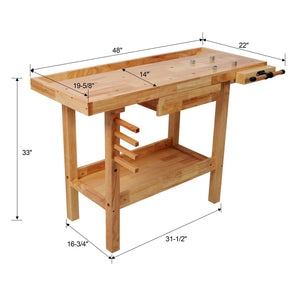 English Elm 48" Rubberwood Heavy Duty Workbench with Storage Drawers for Garage Workshop Use W465P366586