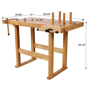 English Elm 40" Solid Rubberwood Workbench with Adjustable Handle and Storage for Garage Use W465P366588