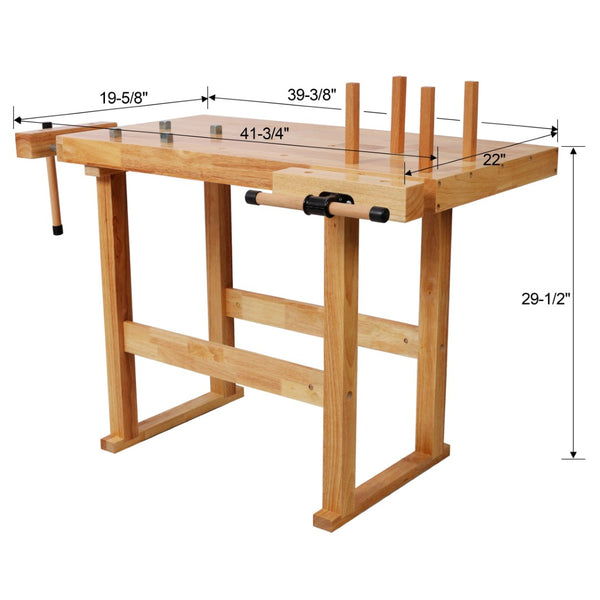 English Elm 40" Solid Rubberwood Workbench with Adjustable Handle and Storage for Garage Use W465P366588