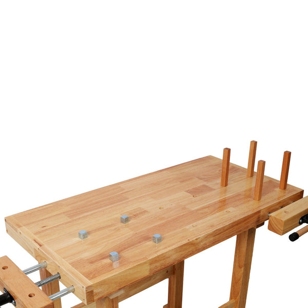 English Elm 40" Solid Rubberwood Workbench with Adjustable Handle and Storage for Garage Use W465P366588