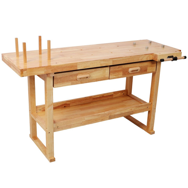 English Elm 60 Inch Rubberwood Workbench with Two Drawers Open Shelf Heavy Duty Workshop Station W465P366592