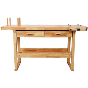 English Elm 60 Inch Rubberwood Workbench with Two Drawers Open Shelf Heavy Duty Workshop Station W465P366592