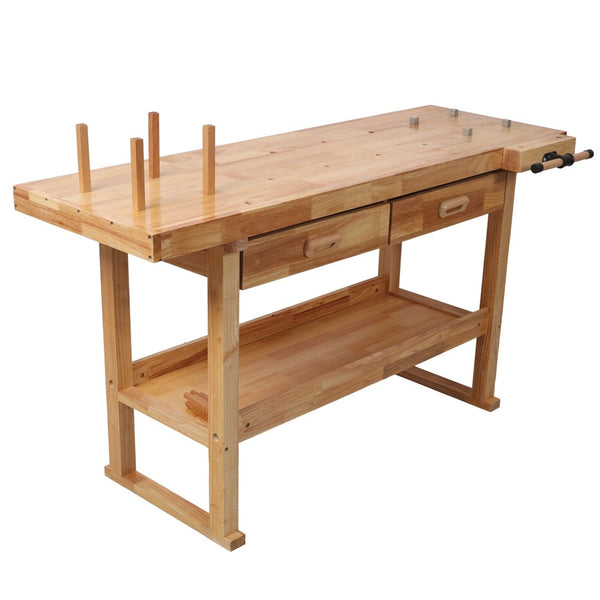 English Elm 60 Inch Rubberwood Workbench with Two Drawers Open Shelf Heavy Duty Workshop Station W465P366592
