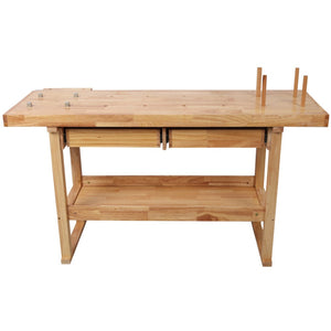 English Elm 60 Inch Rubberwood Workbench with Two Drawers Open Shelf Heavy Duty Workshop Station W465P366592