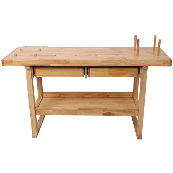 English Elm 60 Inch Rubberwood Workbench with Two Drawers Open Shelf Heavy Duty Workshop Station W465P366592