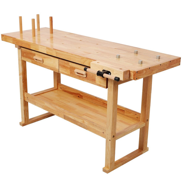 English Elm 60 Inch Rubberwood Workbench with Two Drawers Open Shelf Heavy Duty Workshop Station W465P366592