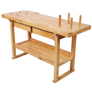 English Elm 60 Inch Rubberwood Workbench with Two Drawers Open Shelf Heavy Duty Workshop Station W465P366592