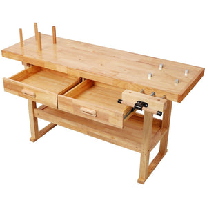 English Elm 60 Inch Rubberwood Workbench with Two Drawers Open Shelf Heavy Duty Workshop Station W465P366592