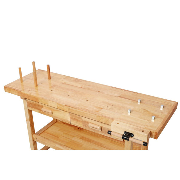 English Elm 60 Inch Rubberwood Workbench with Two Drawers Open Shelf Heavy Duty Workshop Station W465P366592