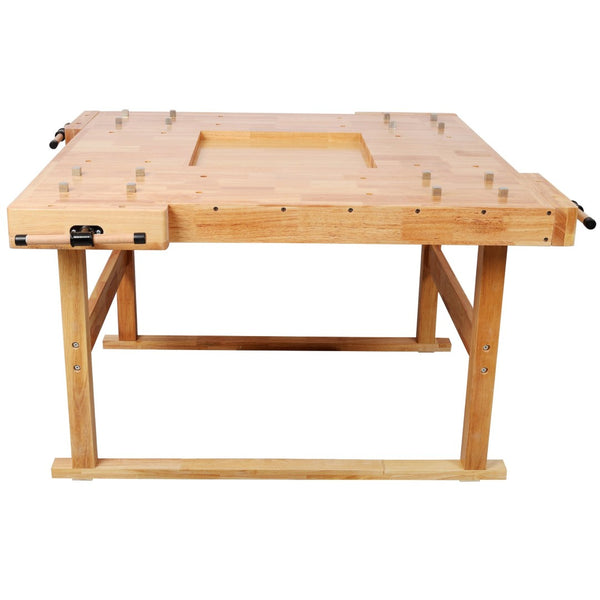 English Elm 51-1/2" Hevea Butcher Block Workbench Dual Vises Bench Dog Holes Workshop W465P366594