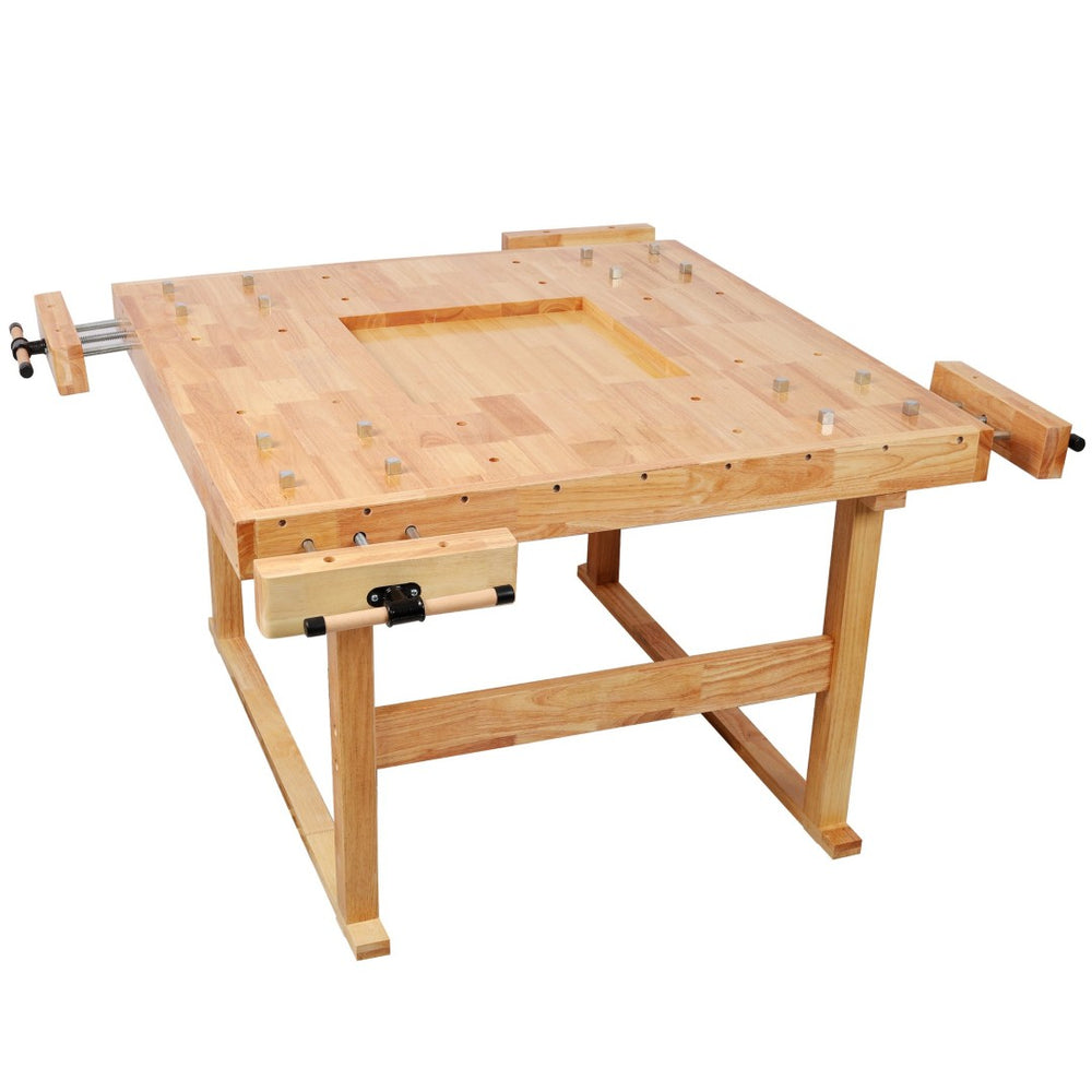 English Elm 51-1/2" Hevea Butcher Block Workbench Dual Vises Bench Dog Holes Workshop W465P366594