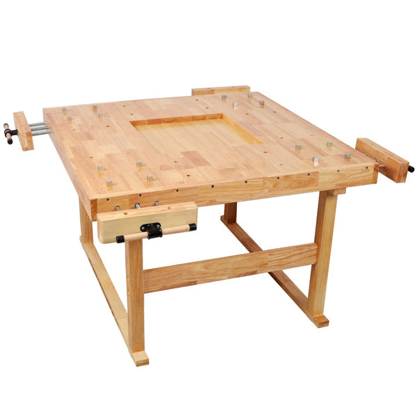 English Elm 51-1/2" Hevea Butcher Block Workbench Dual Vises Bench Dog Holes Workshop W465P366594