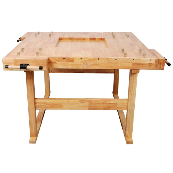 English Elm 51-1/2" Hevea Butcher Block Workbench Dual Vises Bench Dog Holes Workshop W465P366594