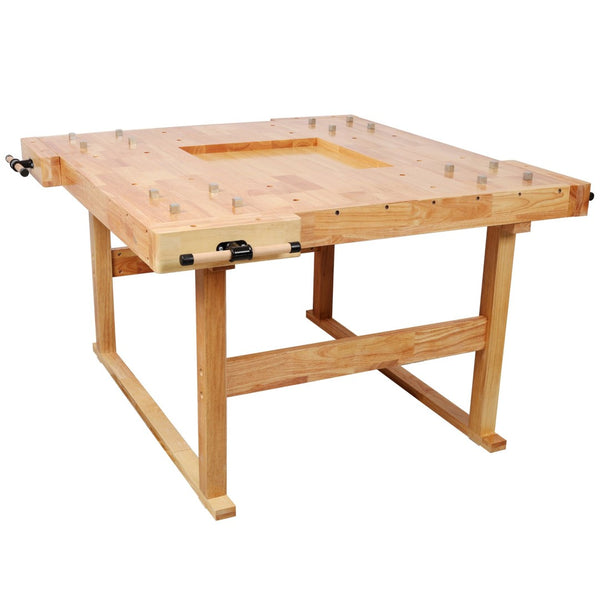 English Elm 51-1/2" Hevea Butcher Block Workbench Dual Vises Bench Dog Holes Workshop W465P366594