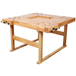 English Elm 51-1/2" Hevea Butcher Block Workbench Dual Vises Bench Dog Holes Workshop W465P366594