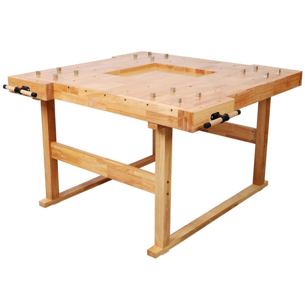 English Elm 51-1/2" Hevea Butcher Block Workbench Dual Vises Bench Dog Holes Workshop W465P366594
