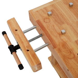 English Elm 51-1/2" Hevea Butcher Block Workbench Dual Vises Bench Dog Holes Workshop W465P366594