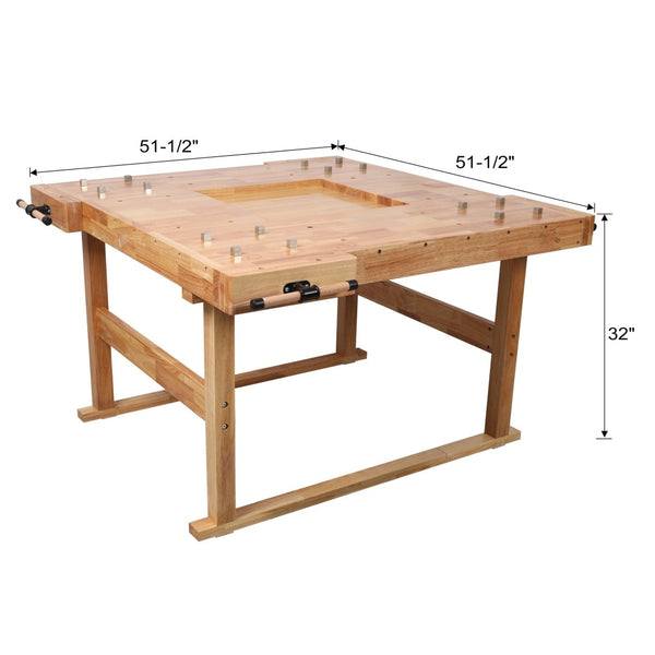 English Elm 51-1/2" Hevea Butcher Block Workbench Dual Vises Bench Dog Holes Workshop W465P366594