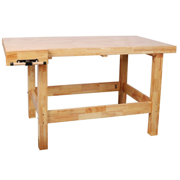 English Elm Solid Rubberwood Butcher Block Workbench with Front Vise for Professional Woodworking W465P366618