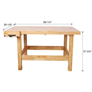 English Elm Solid Rubberwood Butcher Block Workbench with Front Vise for Professional Woodworking W465P366618