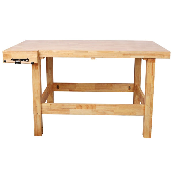 English Elm Solid Rubberwood Butcher Block Workbench with Front Vise for Professional Woodworking W465P366618