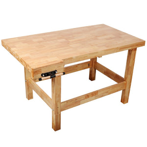 English Elm Solid Rubberwood Butcher Block Workbench with Front Vise for Professional Woodworking W465P366618