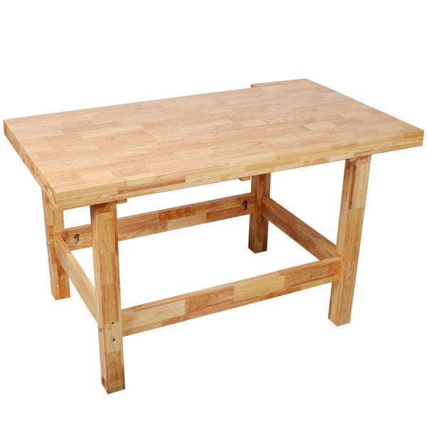 English Elm Solid Rubberwood Butcher Block Workbench with Front Vise for Professional Woodworking W465P366618