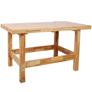 English Elm Solid Rubberwood Butcher Block Workbench with Front Vise for Professional Woodworking W465P366618