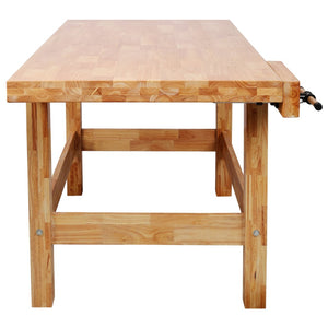 English Elm Solid Rubberwood Butcher Block Workbench with Front Vise for Professional Woodworking W465P366618