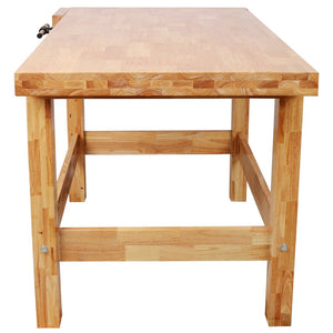 English Elm Solid Rubberwood Butcher Block Workbench with Front Vise for Professional Woodworking W465P366618