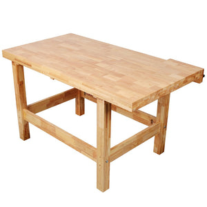 English Elm Solid Rubberwood Butcher Block Workbench with Front Vise for Professional Woodworking W465P366618