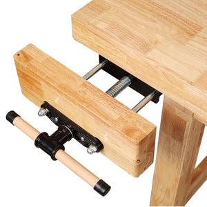 English Elm Solid Rubberwood Butcher Block Workbench with Front Vise for Professional Woodworking W465P366618