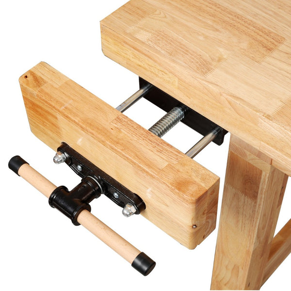 English Elm Solid Rubberwood Butcher Block Workbench with Front Vise for Professional Woodworking W465P366618