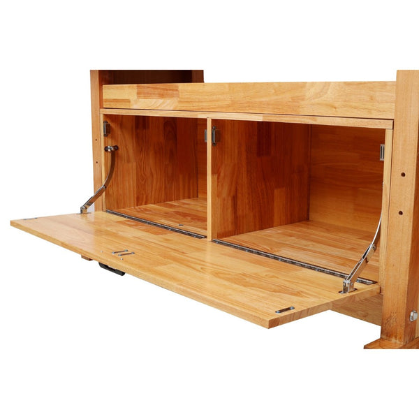 English Elm Heavy-Duty Hevea Butcher Block Workbench with Dual Vises and Cabinet Tool Storage W465P366623