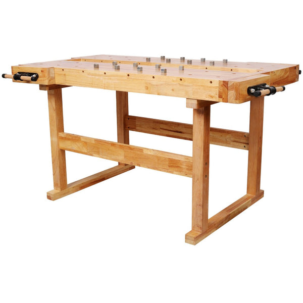 English Elm Solid Hevea Butcher Block Workbench with Twin Vises and Dog Holes for Workshops W465P366631