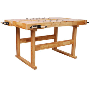 English Elm Solid Hevea Butcher Block Workbench with Twin Vises and Dog Holes for Workshops W465P366631
