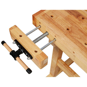 English Elm Solid Hevea Butcher Block Workbench with Twin Vises and Dog Holes for Workshops W465P366631