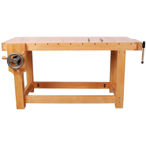 English Elm 67"solid Rubberwood Workbench Butcher Block Top with Vise and Bench Dog Holes W465P366633