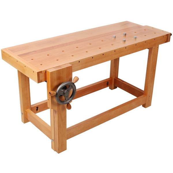 English Elm 67"solid Rubberwood Workbench Butcher Block Top with Vise and Bench Dog Holes W465P366633