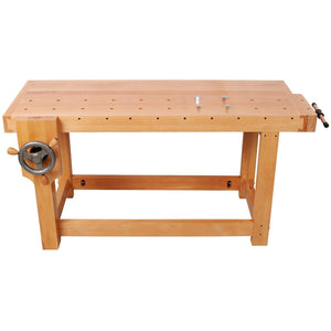English Elm 67"solid Rubberwood Workbench Butcher Block Top with Vise and Bench Dog Holes W465P366633