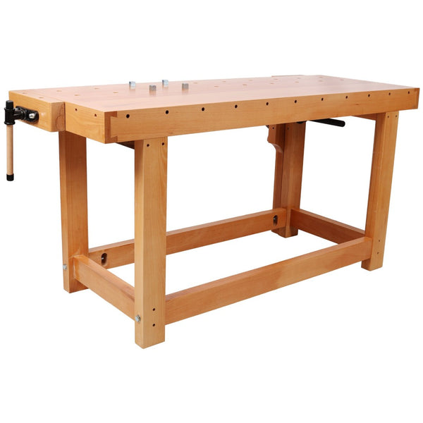 English Elm 67"solid Rubberwood Workbench Butcher Block Top with Vise and Bench Dog Holes W465P366633