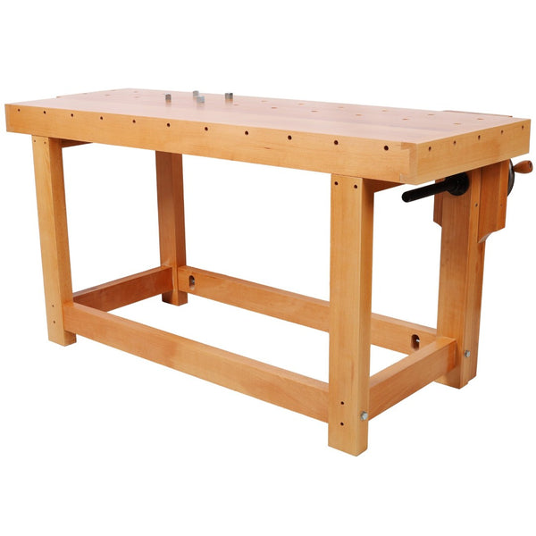 English Elm 67"solid Rubberwood Workbench Butcher Block Top with Vise and Bench Dog Holes W465P366633