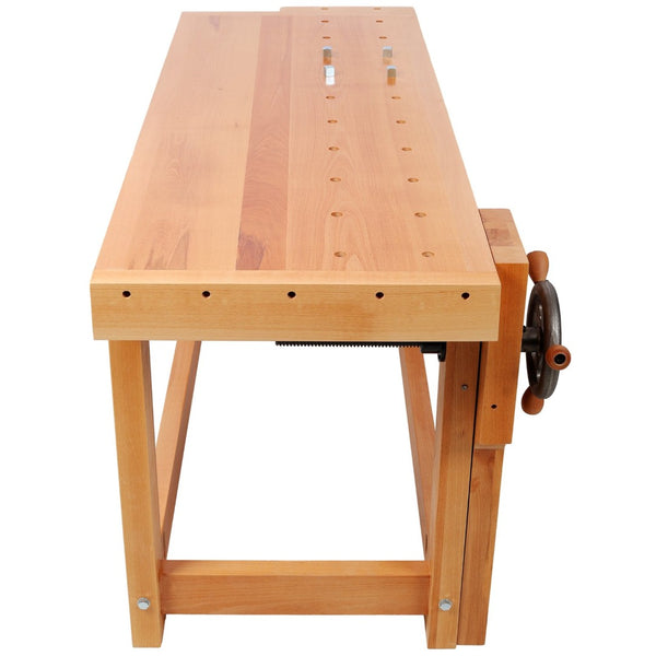 English Elm 67"solid Rubberwood Workbench Butcher Block Top with Vise and Bench Dog Holes W465P366633