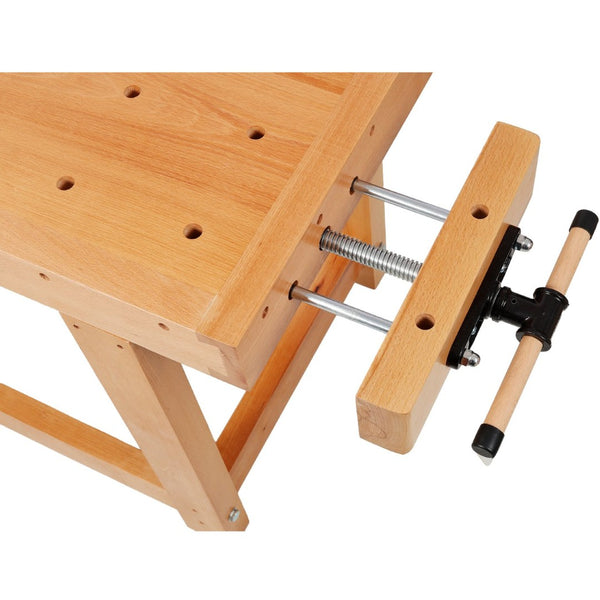 English Elm 67"solid Rubberwood Workbench Butcher Block Top with Vise and Bench Dog Holes W465P366633