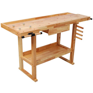 English Elm 55" Solid Rubberwood Workbench with Storage Drawers and Shelving for Garage Workshop W465P366634