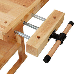 English Elm 55" Solid Rubberwood Workbench with Storage Drawers and Shelving for Garage Workshop W465P366634