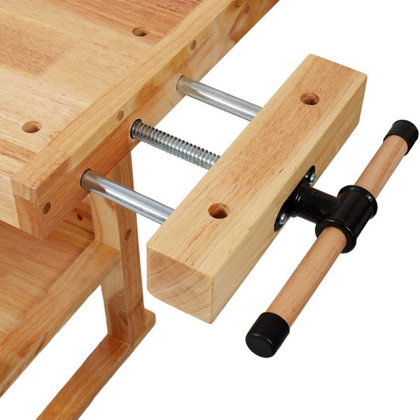 English Elm 55" Solid Rubberwood Workbench with Storage Drawers and Shelving for Garage Workshop W465P366634